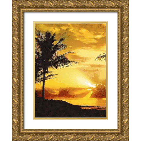 Sunset over the Palms - Diptych A Gold Ornate Wood Framed Art Print with Double Matting by Medeiros, Celito