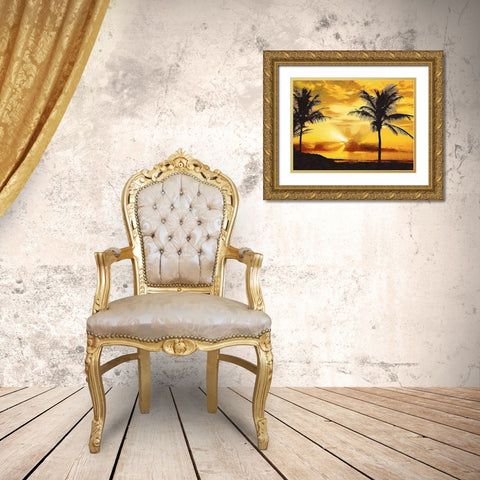 Sunset over the Palms Gold Ornate Wood Framed Art Print with Double Matting by Medeiros, Celito