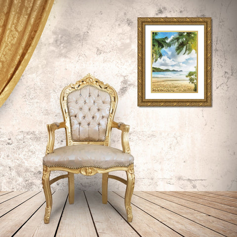 Sea with Palm Beach - Diptych B Gold Ornate Wood Framed Art Print with Double Matting by Medeiros, Celito