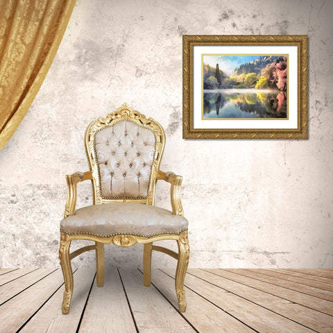 Mirrored Lake Gold Ornate Wood Framed Art Print with Double Matting by Medeiros, Celito