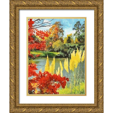 Colorful Autumn Gold Ornate Wood Framed Art Print with Double Matting by Medeiros, Celito