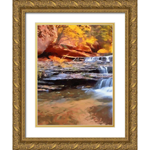 Small Watterfall - Diptych A Gold Ornate Wood Framed Art Print with Double Matting by Medeiros, Celito