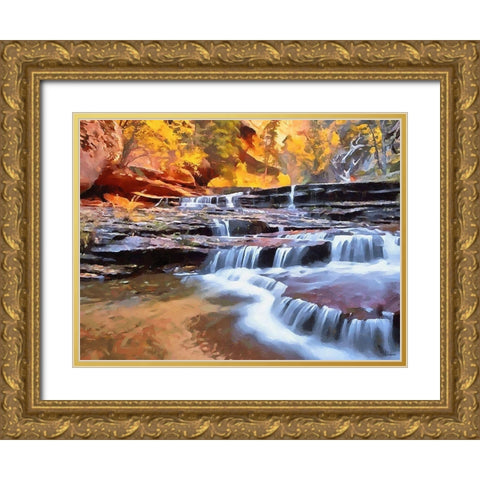 Small Watterfall on the River Gold Ornate Wood Framed Art Print with Double Matting by Medeiros, Celito