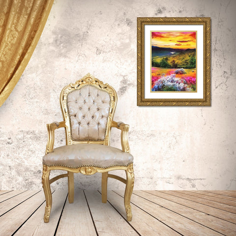 Landscape after Sunset Gold Ornate Wood Framed Art Print with Double Matting by Medeiros, Celito
