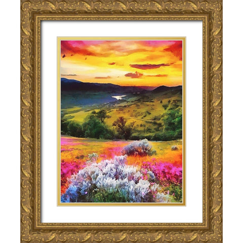 Landscape after Sunset Gold Ornate Wood Framed Art Print with Double Matting by Medeiros, Celito