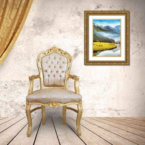 River under the Mountains - Diptych A Gold Ornate Wood Framed Art Print with Double Matting by Medeiros, Celito
