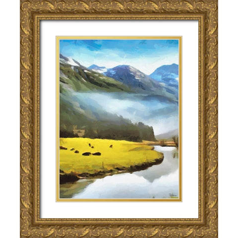 River under the Mountains - Diptych A Gold Ornate Wood Framed Art Print with Double Matting by Medeiros, Celito