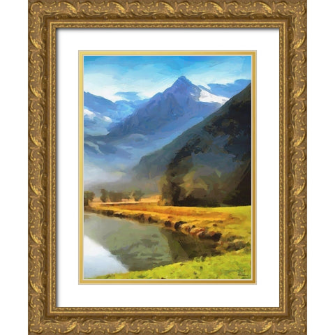 River under the Mountains - Diptych B Gold Ornate Wood Framed Art Print with Double Matting by Medeiros, Celito