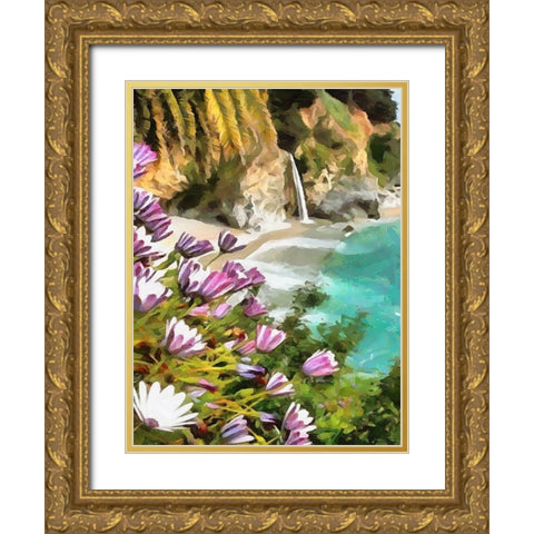 Bay with Watterfall - Diptych A Gold Ornate Wood Framed Art Print with Double Matting by Medeiros, Celito