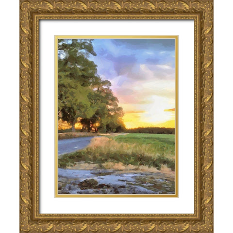 Oak Way by Sunset - Diptych B Gold Ornate Wood Framed Art Print with Double Matting by Medeiros, Celito