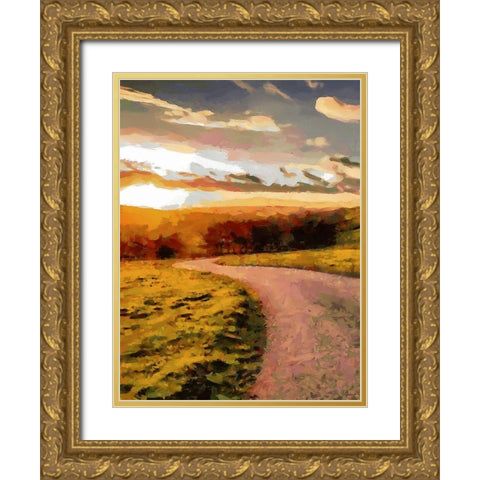 Sunset Road - Diptych A Gold Ornate Wood Framed Art Print with Double Matting by Medeiros, Celito