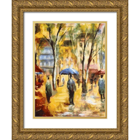 Raining Day Gold Ornate Wood Framed Art Print with Double Matting by Medeiros, Celito