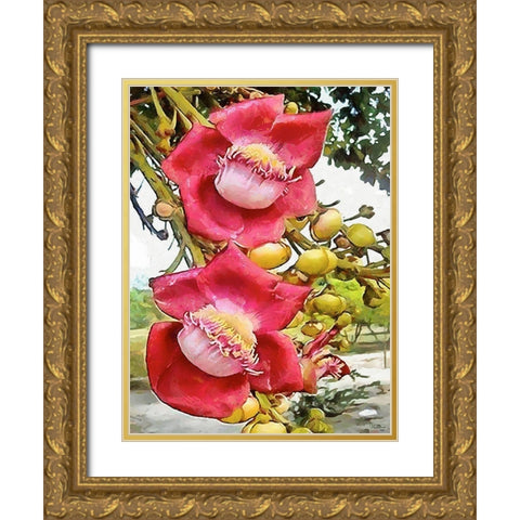 Spring Floral Variations XXVIII Gold Ornate Wood Framed Art Print with Double Matting by Medeiros, Celito
