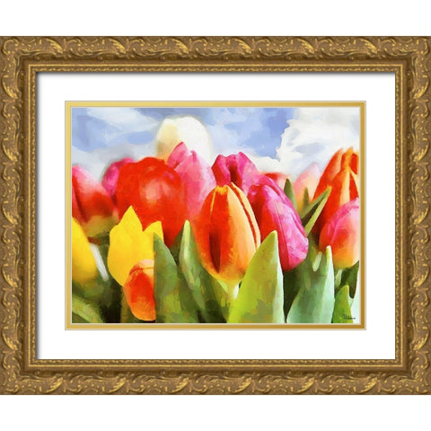 Spring Floral Variations XLI Gold Ornate Wood Framed Art Print with Double Matting by Medeiros, Celito
