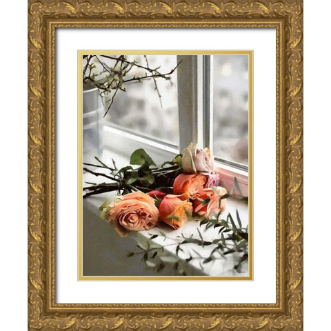 Roses on the Windowsill Gold Ornate Wood Framed Art Print with Double Matting by Medeiros, Celito