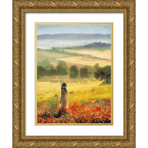 Girl in Tuscany  Gold Ornate Wood Framed Art Print with Double Matting by Medeiros, Celito