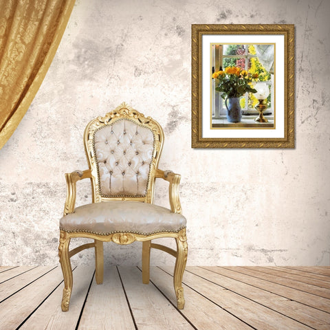 Yellow Roses by the Window Gold Ornate Wood Framed Art Print with Double Matting by Medeiros, Celito