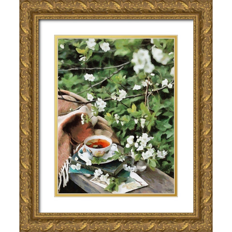 Tea in the Garden Gold Ornate Wood Framed Art Print with Double Matting by Medeiros, Celito