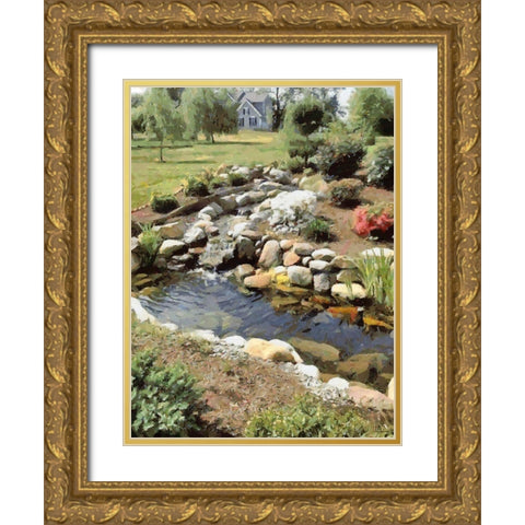 Small Lake in the Garden Gold Ornate Wood Framed Art Print with Double Matting by Medeiros, Celito