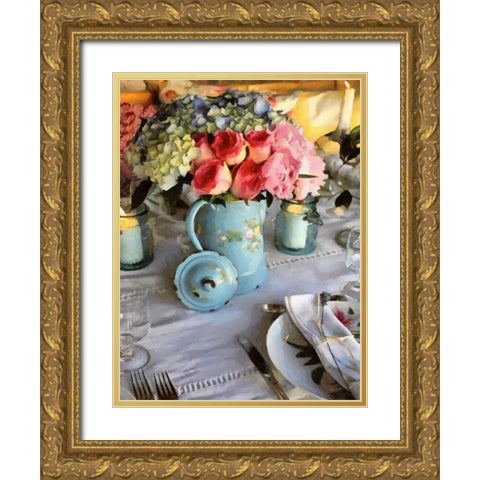 Bouquett on the Table Gold Ornate Wood Framed Art Print with Double Matting by Medeiros, Celito