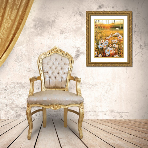 Daisies on the Meadow Gold Ornate Wood Framed Art Print with Double Matting by Medeiros, Celito