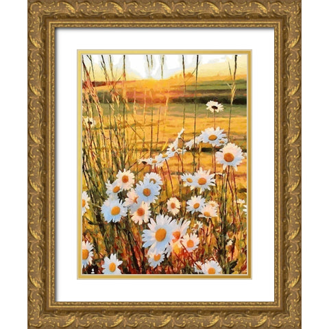 Daisies on the Meadow Gold Ornate Wood Framed Art Print with Double Matting by Medeiros, Celito