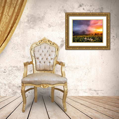 Sunset Behind the Mountains Gold Ornate Wood Framed Art Print with Double Matting by Medeiros, Celito