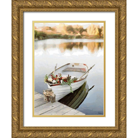 A Boat with Flowers Gold Ornate Wood Framed Art Print with Double Matting by Medeiros, Celito