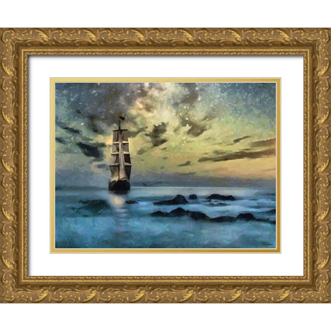 Winter Sky over the Sail Gold Ornate Wood Framed Art Print with Double Matting by Medeiros, Celito