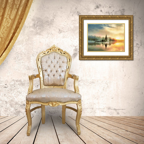 A Lake Chaple Gold Ornate Wood Framed Art Print with Double Matting by Medeiros, Celito