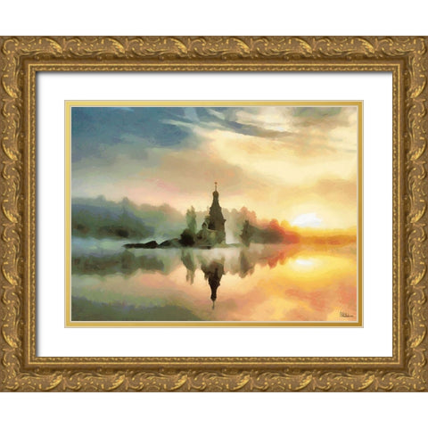 A Lake Chaple Gold Ornate Wood Framed Art Print with Double Matting by Medeiros, Celito