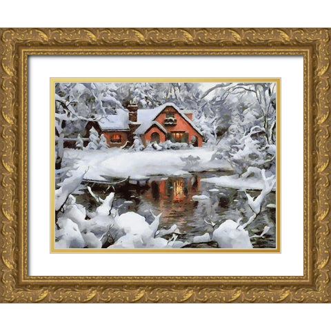 A Winter Fairy Tale Gold Ornate Wood Framed Art Print with Double Matting by Medeiros, Celito