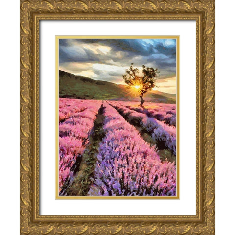 Lavender Field by Sunset Gold Ornate Wood Framed Art Print with Double Matting by Medeiros, Celito