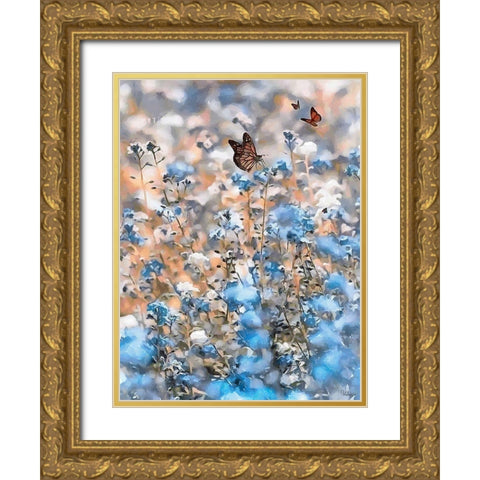 Butterflies Gold Ornate Wood Framed Art Print with Double Matting by Medeiros, Celito