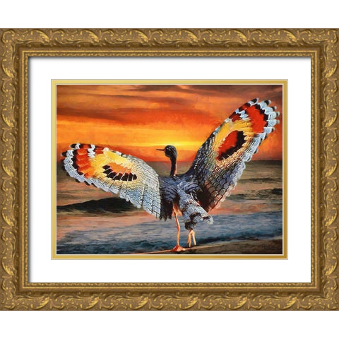 Bird with Butterly Wings Gold Ornate Wood Framed Art Print with Double Matting by Medeiros, Celito