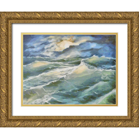 Waves in Storm I Gold Ornate Wood Framed Art Print with Double Matting by Medeiros, Celito