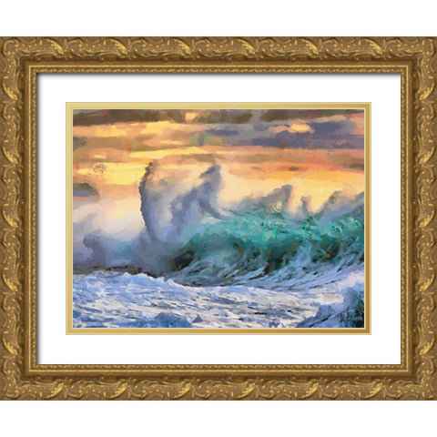 Waves in Storm II Gold Ornate Wood Framed Art Print with Double Matting by Medeiros, Celito