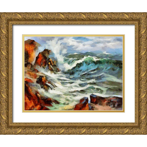 Waves in Storm III Gold Ornate Wood Framed Art Print with Double Matting by Medeiros, Celito