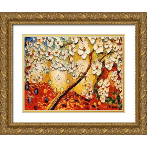 A Tree with White Flowers Gold Ornate Wood Framed Art Print with Double Matting by Medeiros, Celito