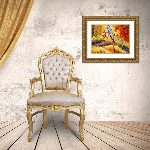 A Tree with red Leaves II Gold Ornate Wood Framed Art Print with Double Matting by Medeiros, Celito