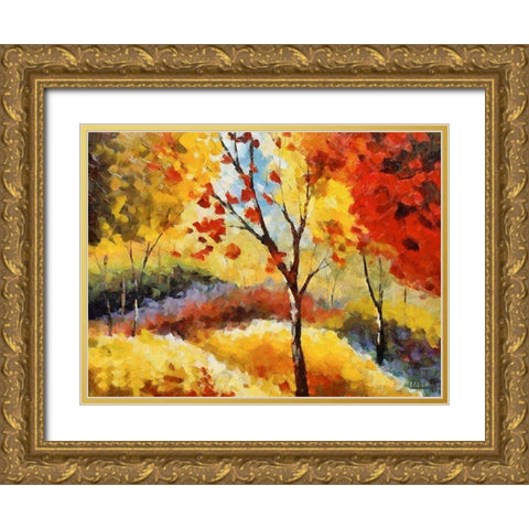 A Tree with red Leaves II Gold Ornate Wood Framed Art Print with Double Matting by Medeiros, Celito