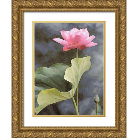 Watter Lilly III Gold Ornate Wood Framed Art Print with Double Matting by Medeiros, Celito