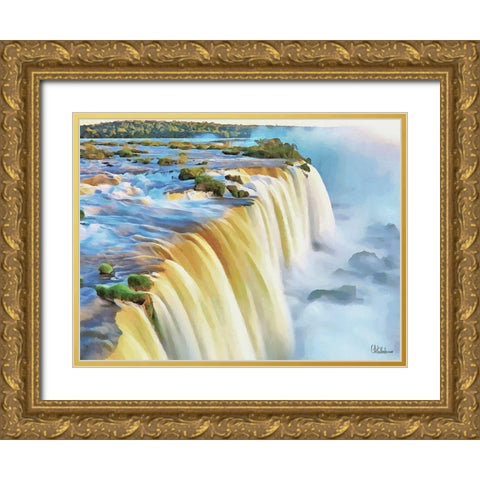 Iguazu Watterfalls Gold Ornate Wood Framed Art Print with Double Matting by Medeiros, Celito
