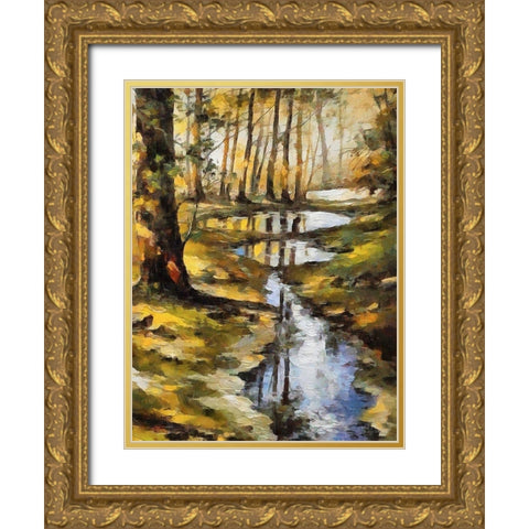 Small Stream in Forest Gold Ornate Wood Framed Art Print with Double Matting by Medeiros, Celito