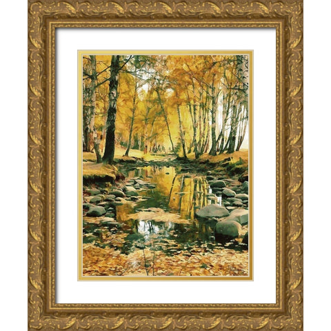 River in the Forest II Gold Ornate Wood Framed Art Print with Double Matting by Medeiros, Celito