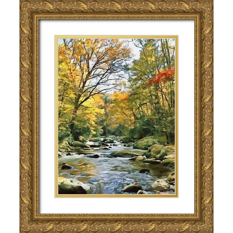 River in the Forest III Gold Ornate Wood Framed Art Print with Double Matting by Medeiros, Celito