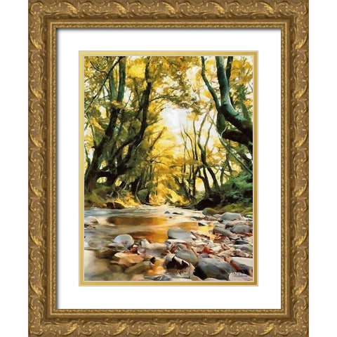 River in the Forest IV Gold Ornate Wood Framed Art Print with Double Matting by Medeiros, Celito
