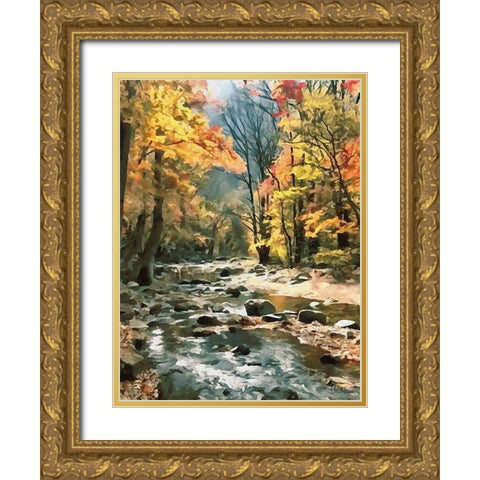 River in the Forest V Gold Ornate Wood Framed Art Print with Double Matting by Medeiros, Celito