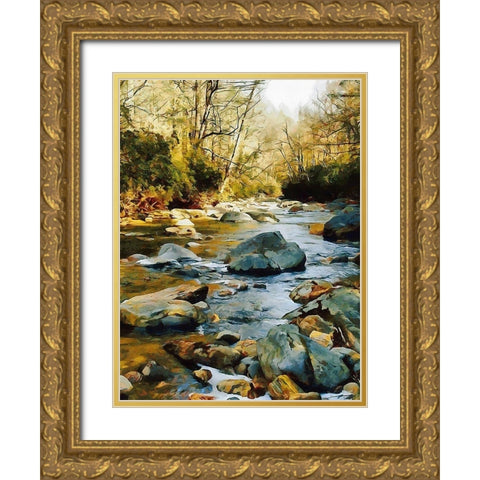 River in the Forest VII Gold Ornate Wood Framed Art Print with Double Matting by Medeiros, Celito