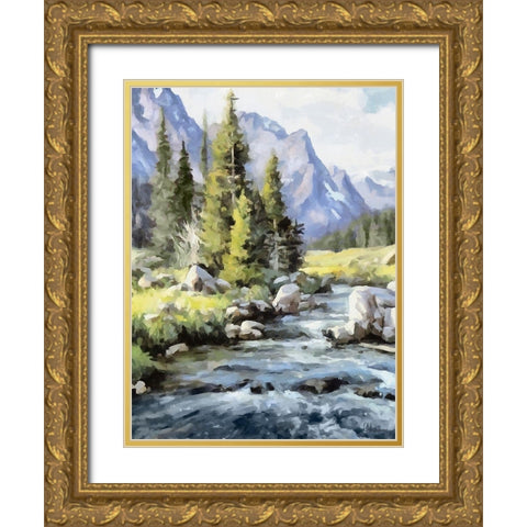River in the Mountains II Gold Ornate Wood Framed Art Print with Double Matting by Medeiros, Celito